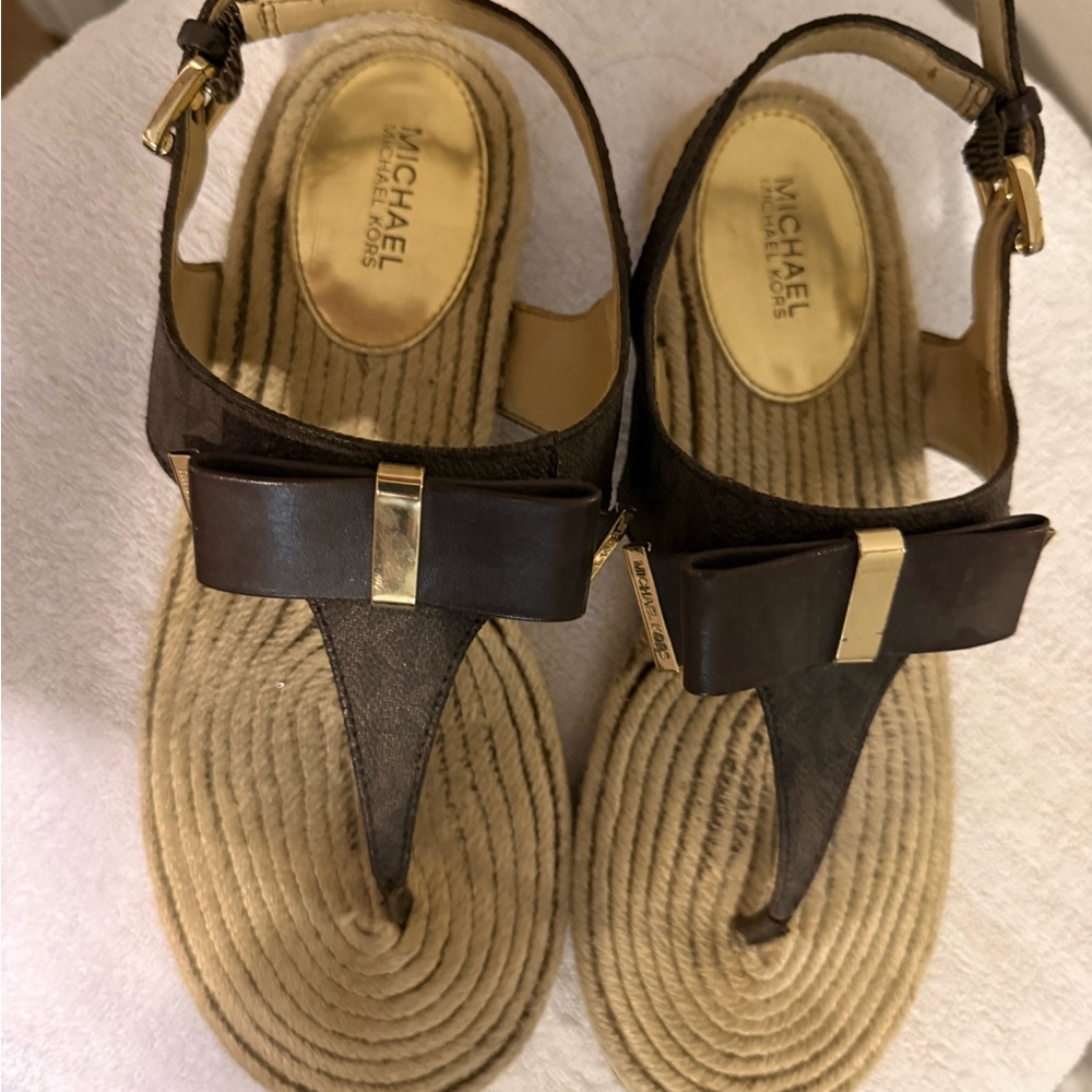 Michael Kors Dark Brown Sandals with Gold Bow